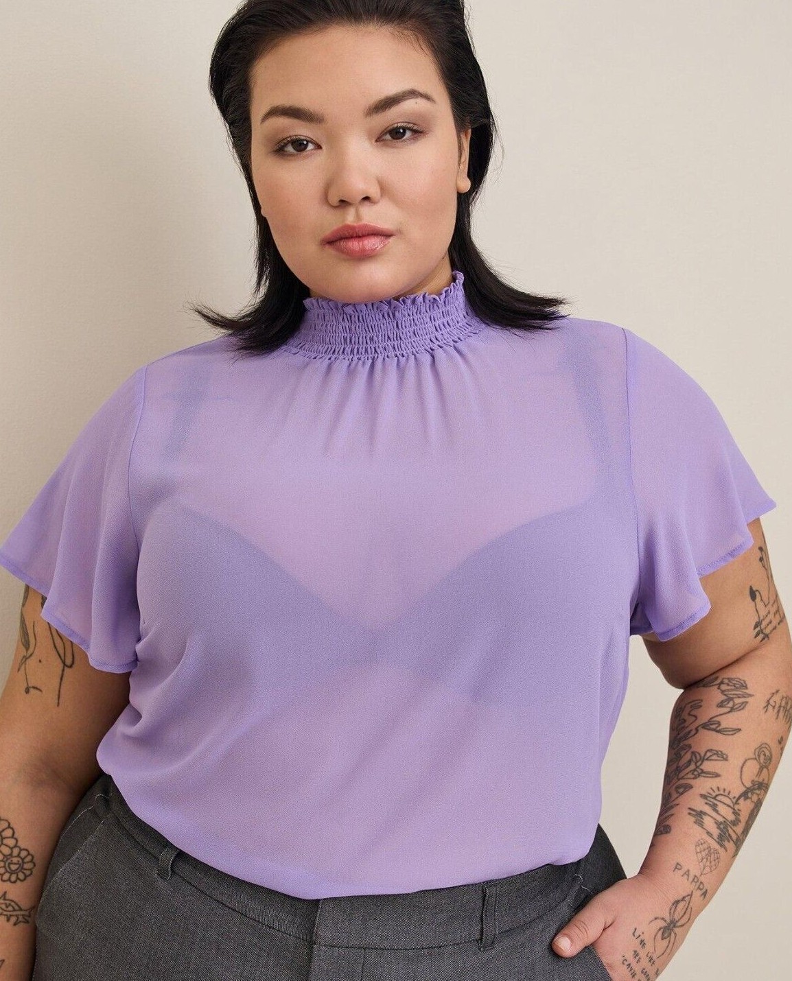 Torrid Chiffon Mock Neck Flutter Sleeve Top sz 2x 3x nwt