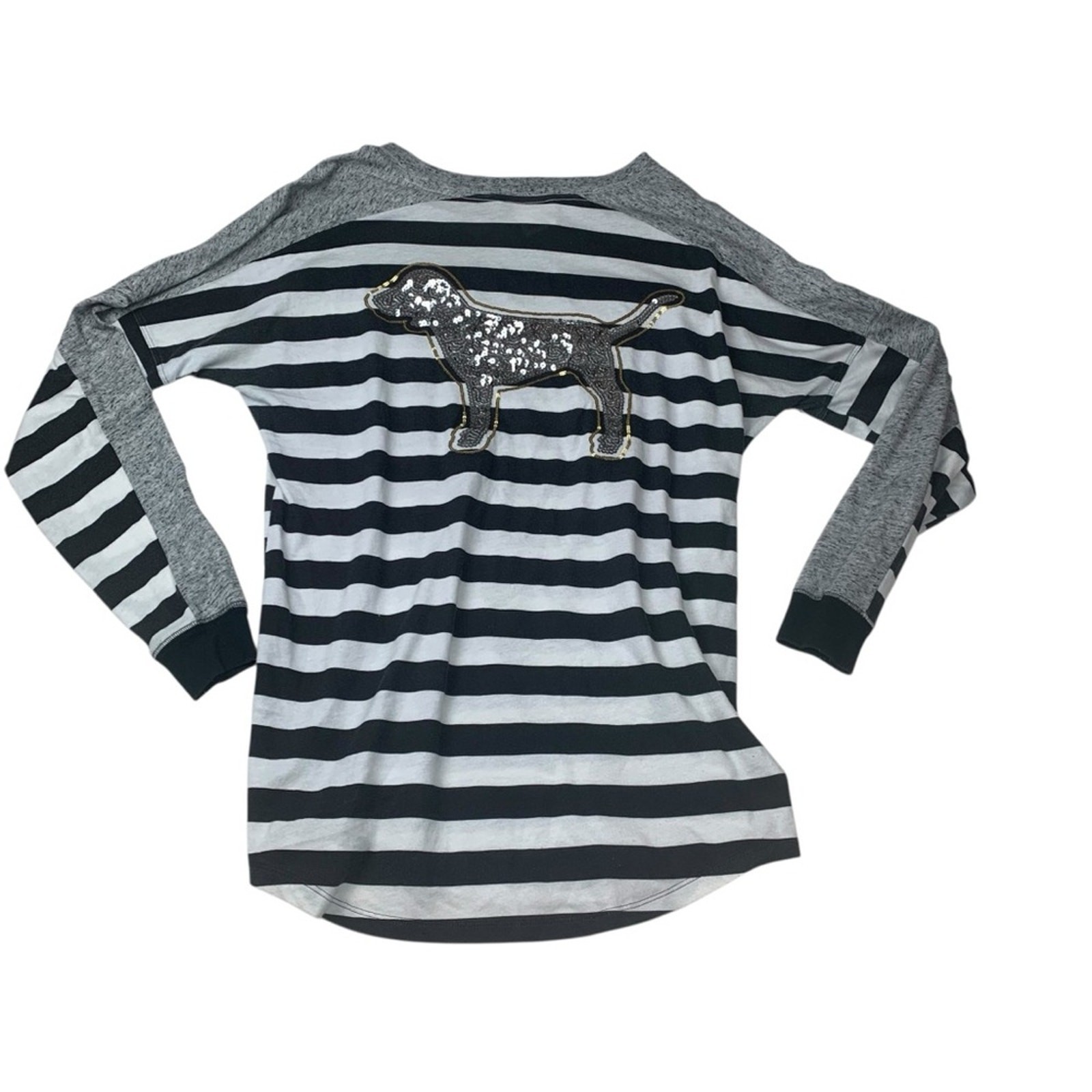 PINK size XS Victoria’s Secret Striped Long Sleeve Tee with Sequin Dog