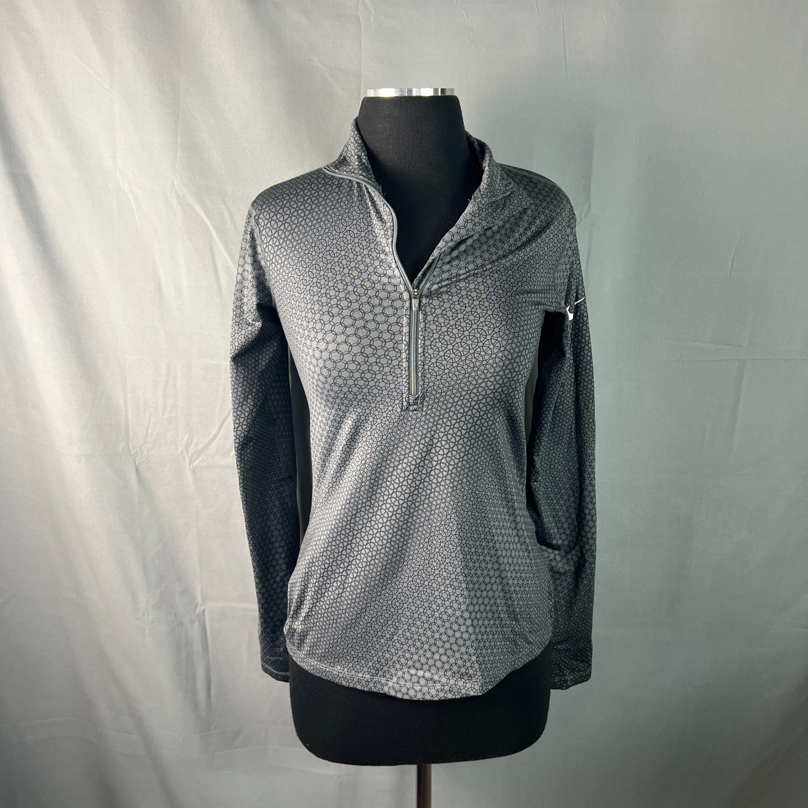 Nike Pro Hyperwarm Top Womens Small Charcoal Geometric Stretch 1/4 Zip Mock Neck