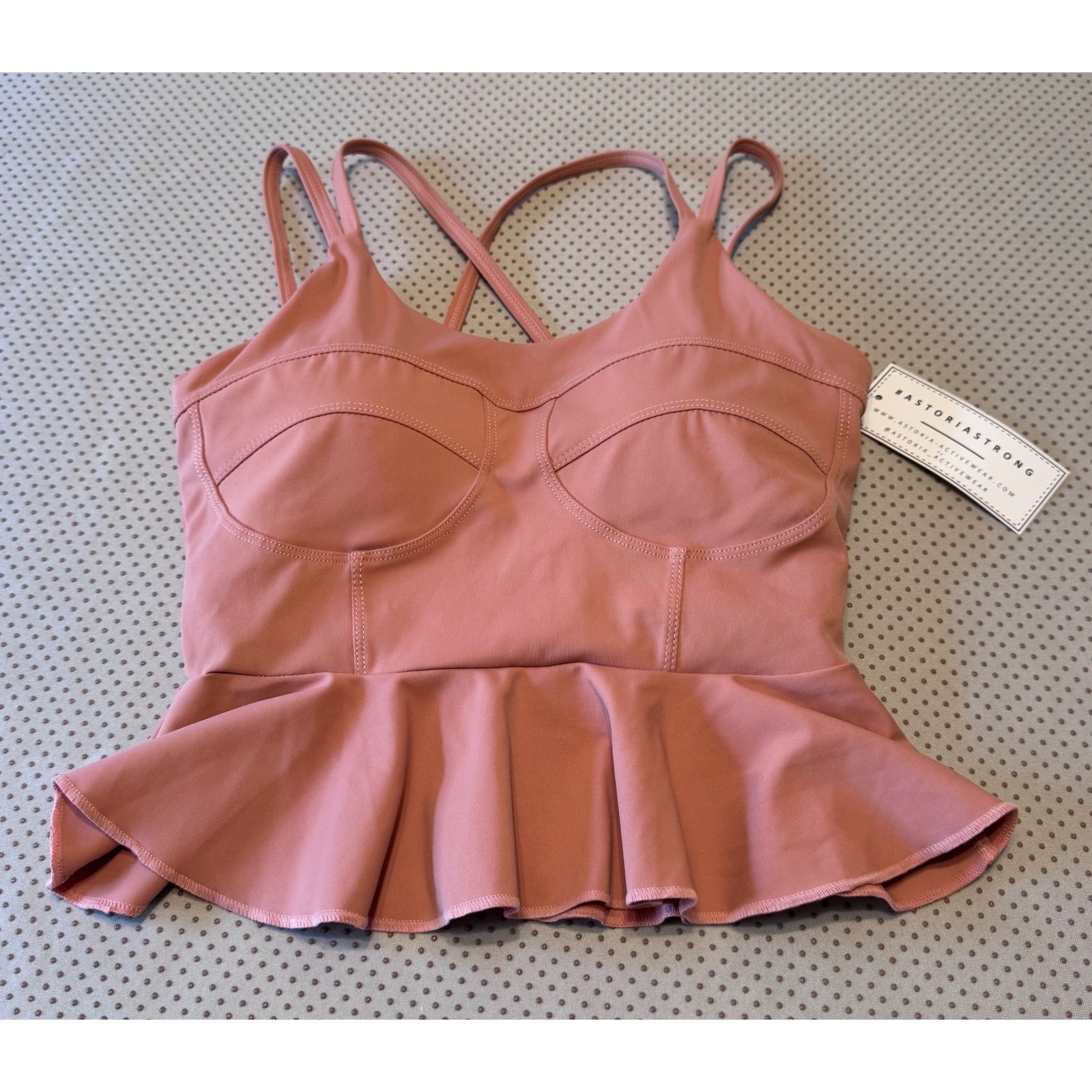 Astoria Activewear Pink Peplum Camisole Athletic Tank Top Built In Bra Small NWT