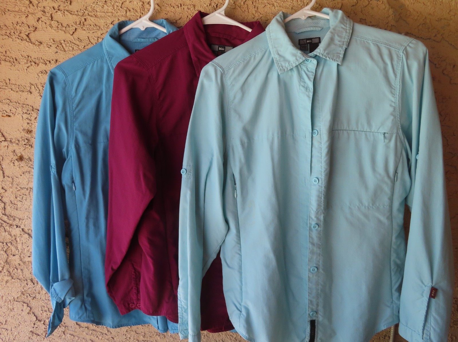 THREE REI Women’s UPF 30+ Sun Shirts Long Sleeve Hiking Fishing Vent Mesh Sz MED