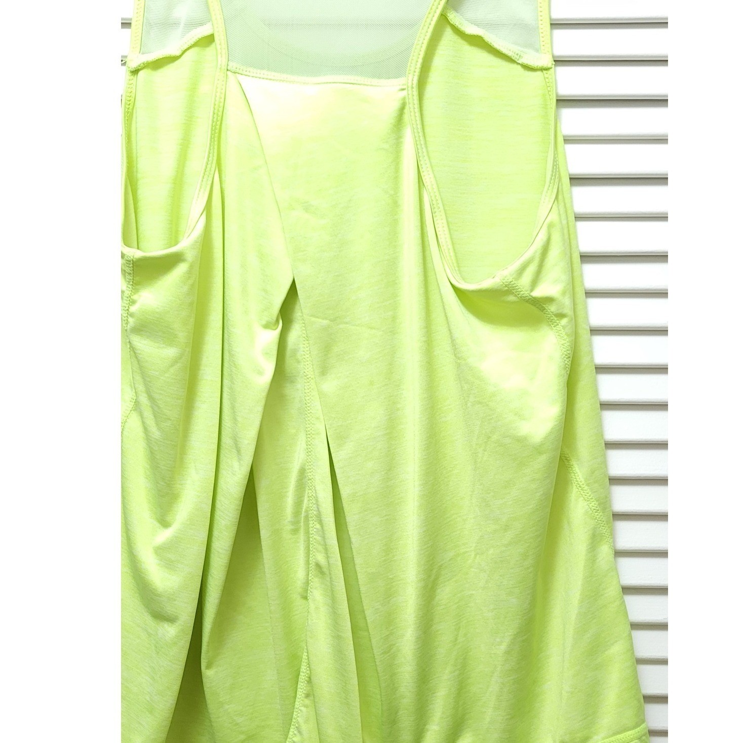 Neon Lime Green Mesh Panel Open Back Athletic Tank Top Womens Large