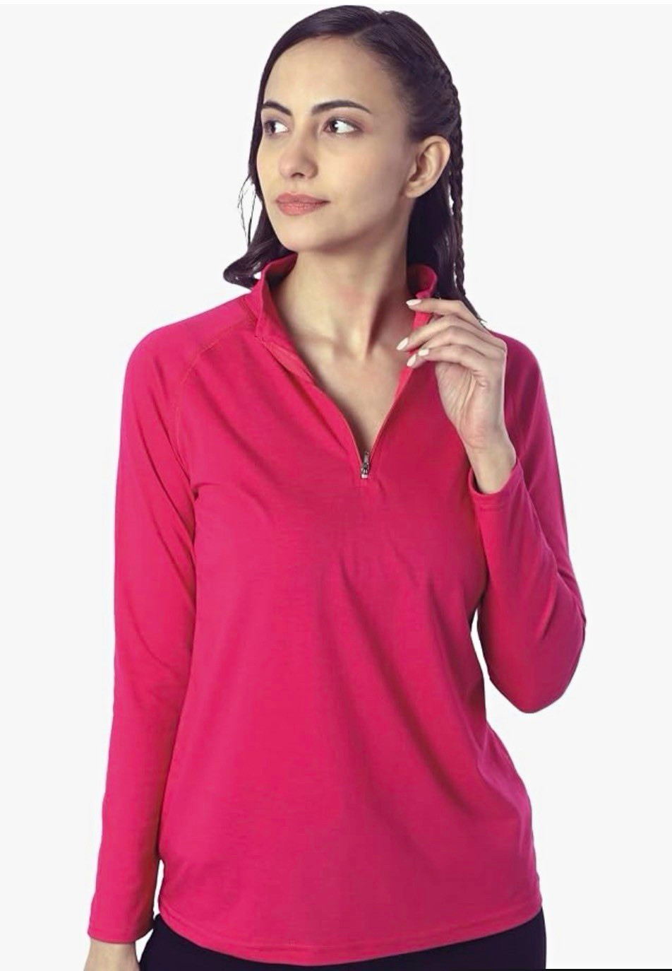 London Hills Premium T-Shirt Pink Lightweight 1/4 Zip Mock Neck Pullover S