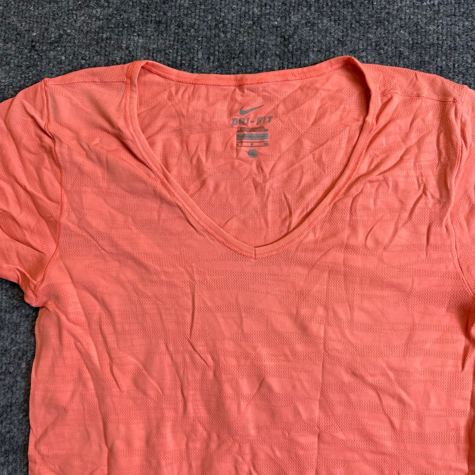 Nike Athletic Shirt Womens Size S Coral Orange Dri-Fit V-Neck Mesh Running Top
