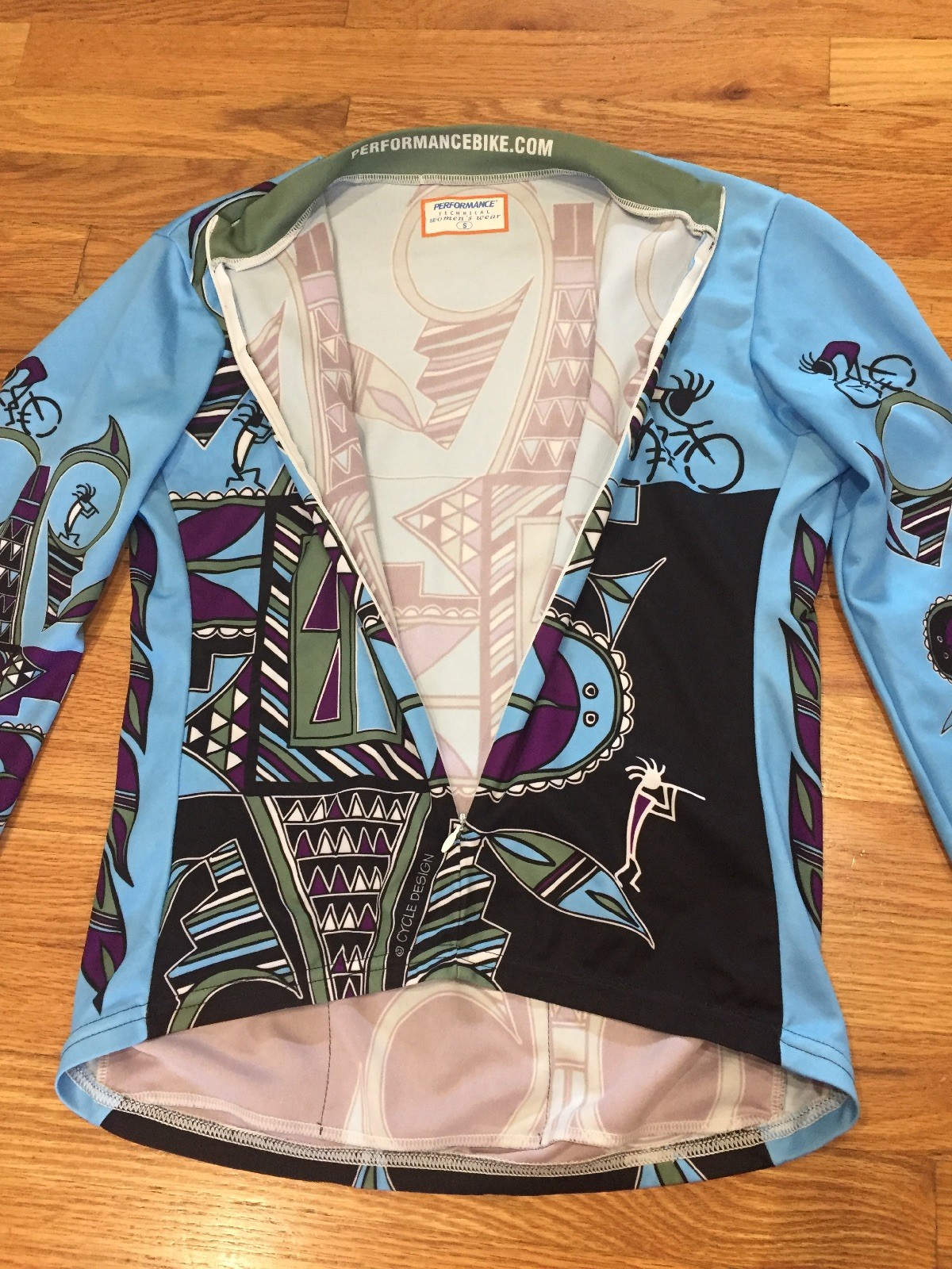 Performance Bike Womens Small Long Sleeve Kokapelli Technical Shirt EUC cycle