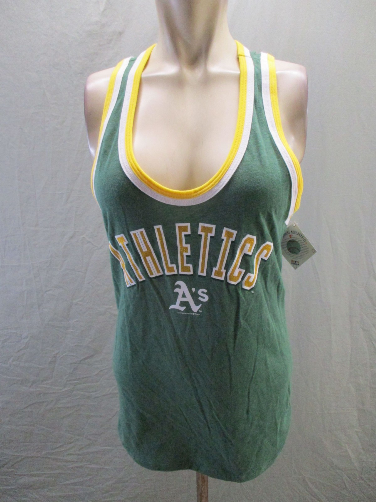 NWT Athletics Size M Unisex Green Logo Cotton Blend Sleeveless Sport Tank 713