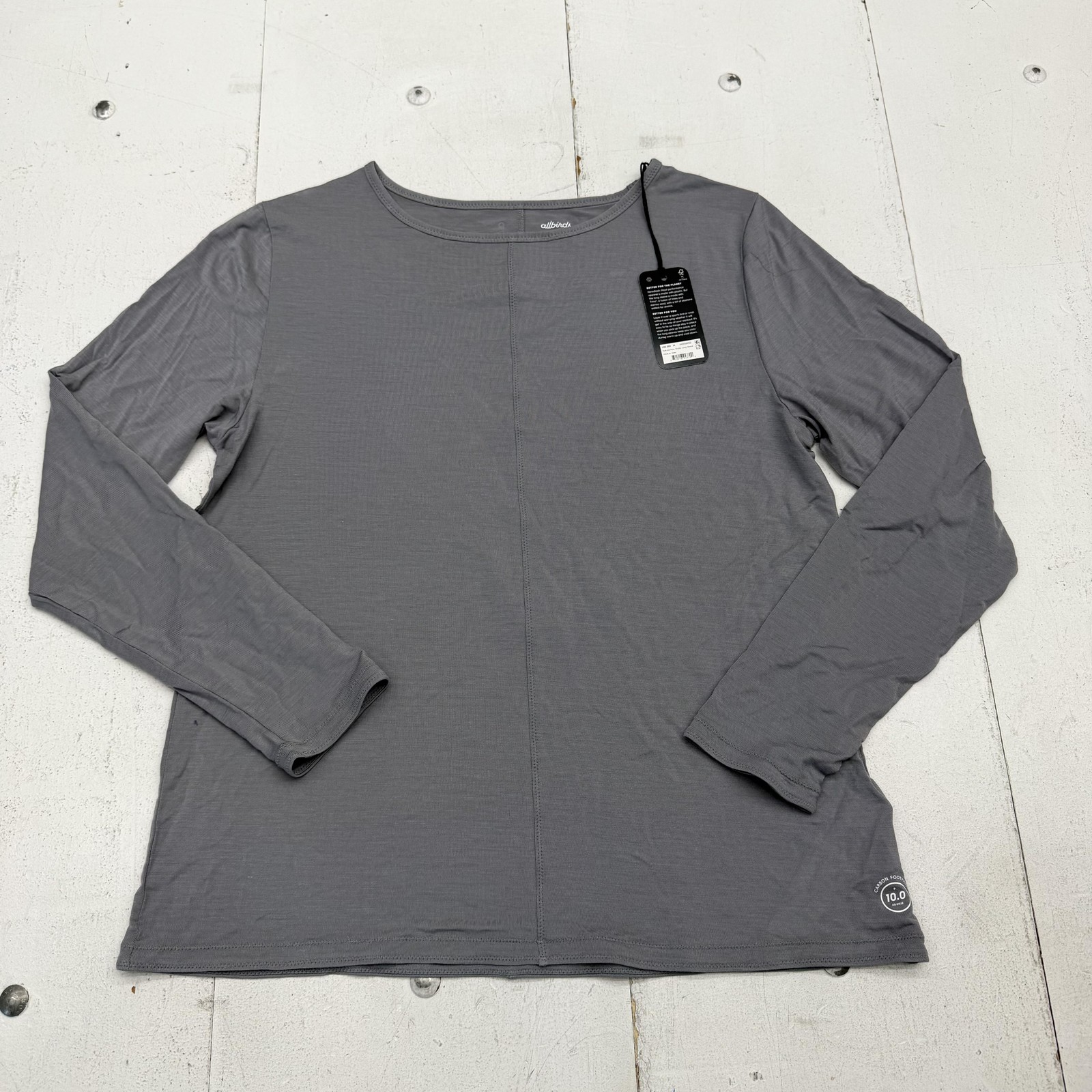 Allbirds Shirt Womens Medium Gray Natural Run Studio Long Sleeve Athletic Top