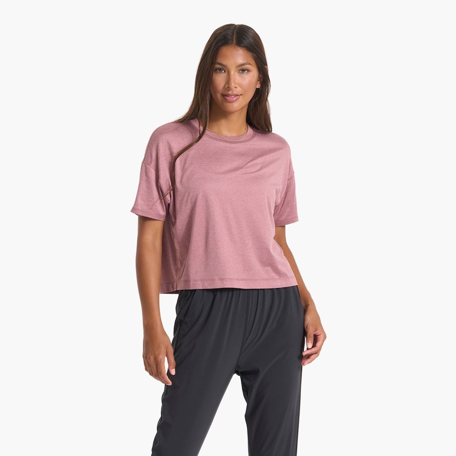 Vuori Women Energy Tee Heather Marsala Pink Oversized Cropped Active Shirt Large