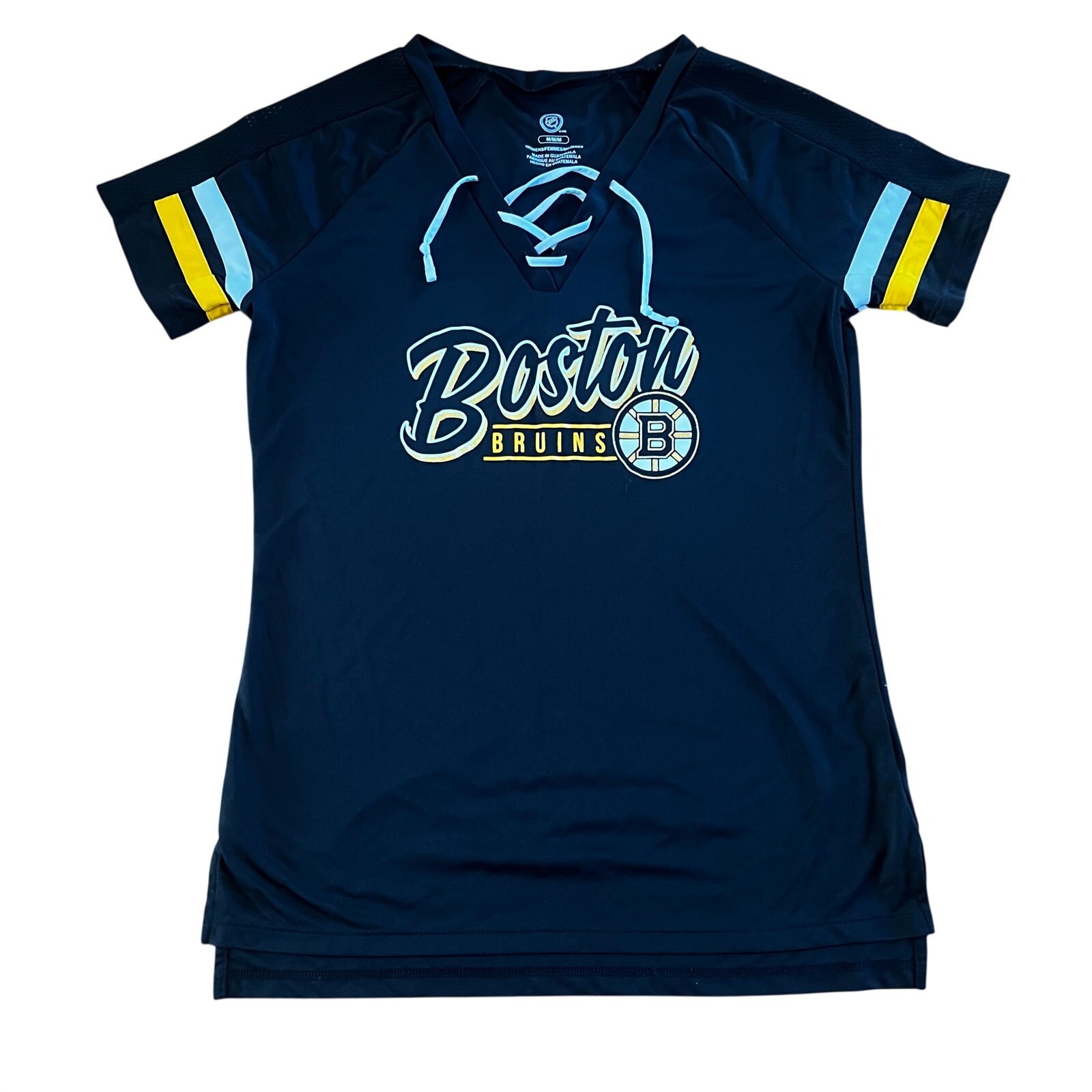 Boston Bruins NHL Women’s Lace Up V-Neck Jersey Tee | M