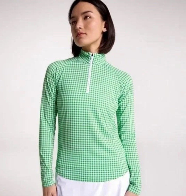Walter Hagen Performance 11 UV Suncover 1/4 Zip Wmns Sz XXL Green Fusion Gingham