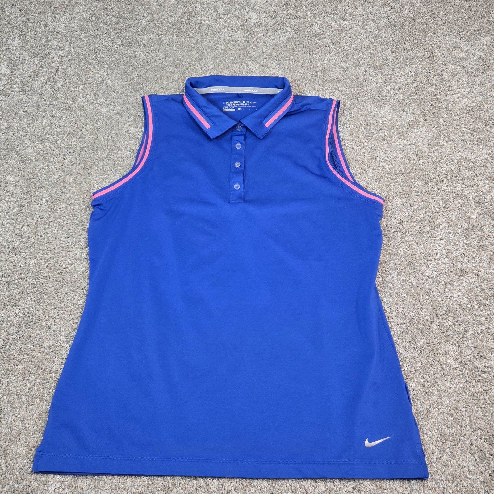 Nike Golf Tour Performance Womens Size L Blue/ Pink Dri-Fit Sleeveless Polo