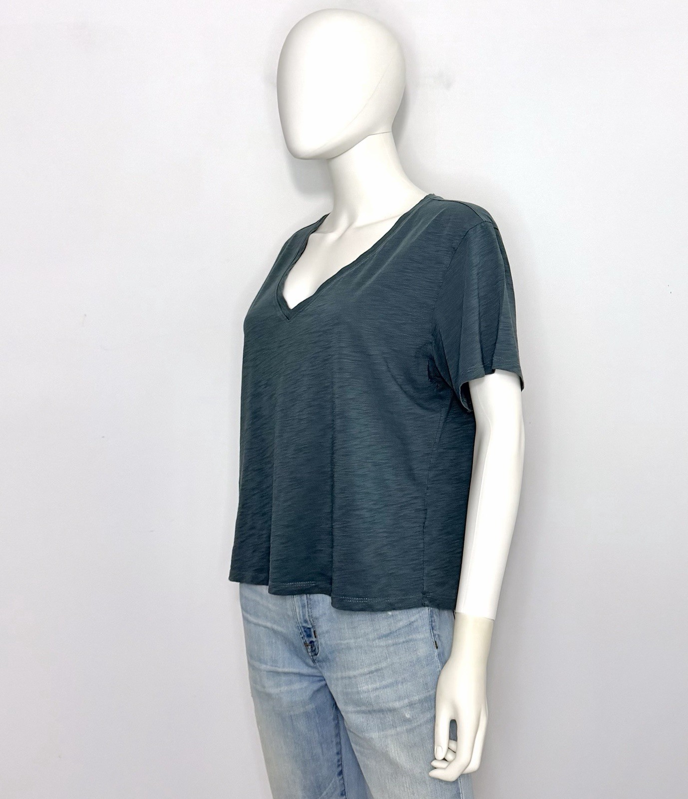 Athleta Essential Slub Womens T Shirt L Teal Short Sleeve V Neck Lightweight