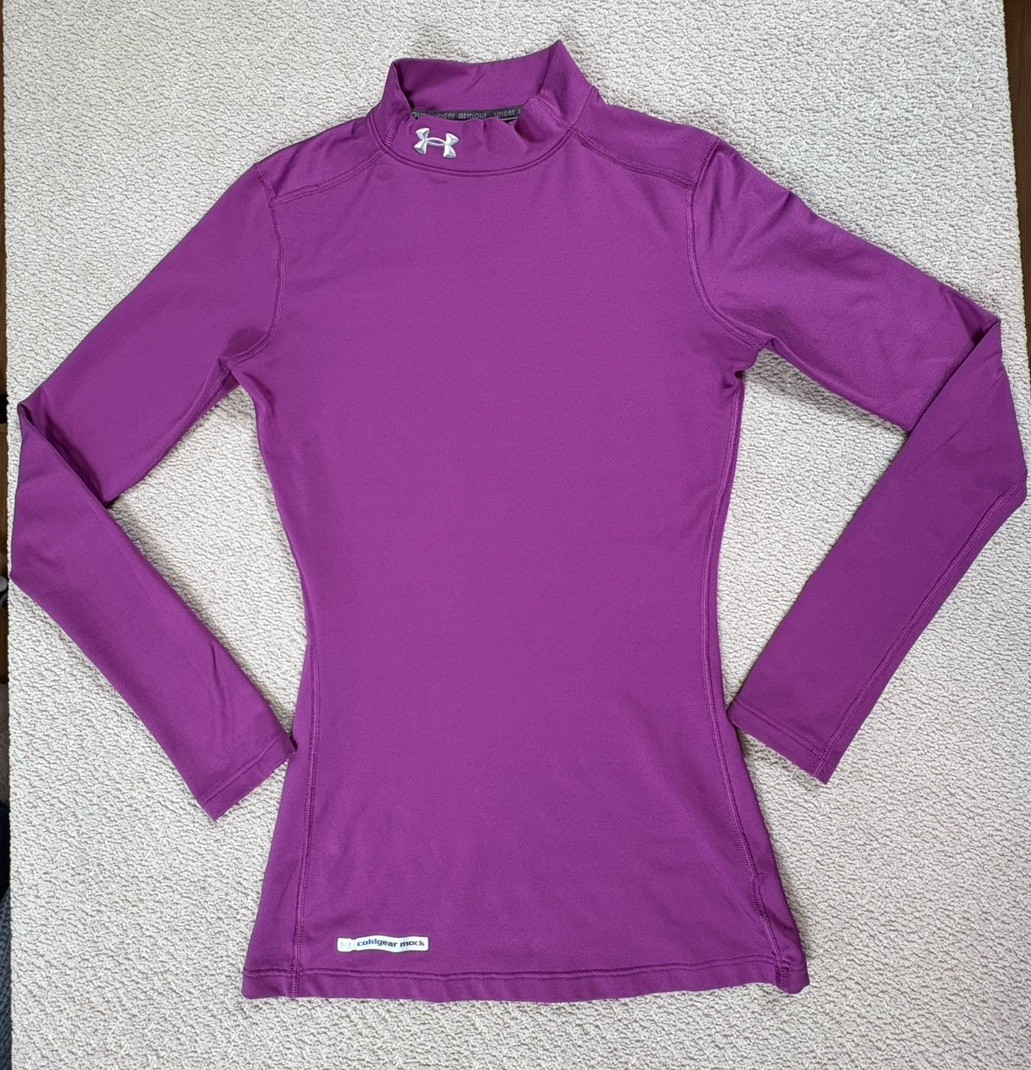 Under Armour Coldgear Top Women’s XS Fuchsia Pink Fitted Long Sleeve Mock Neck