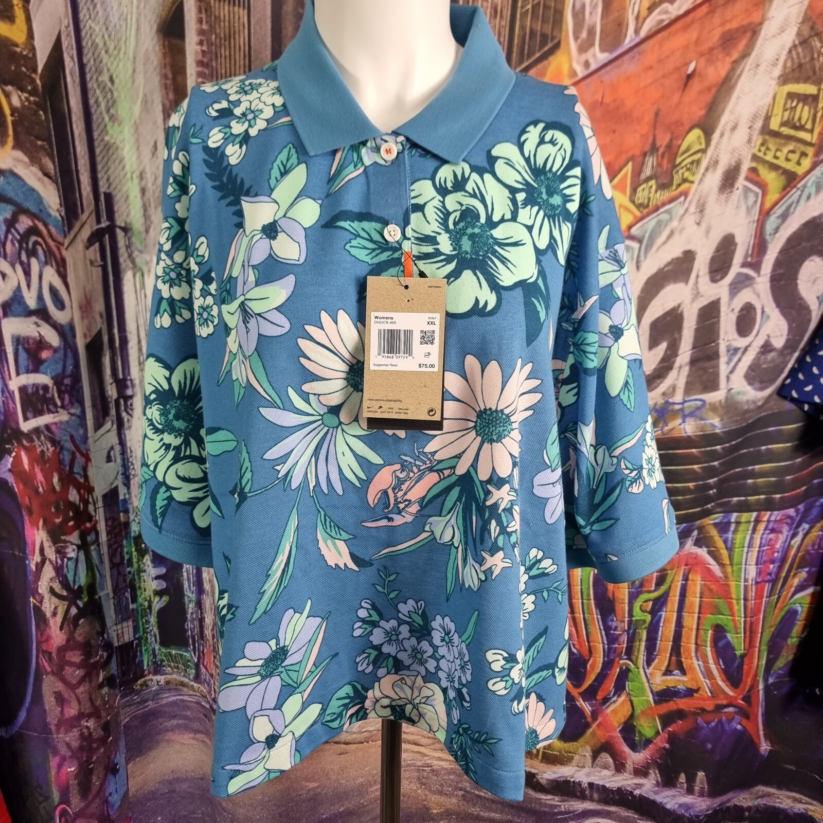 Nike Womens Golf Polo Shirt Cropped Dri Fit DH2478 469 Floral Size XXL NWT (T3)