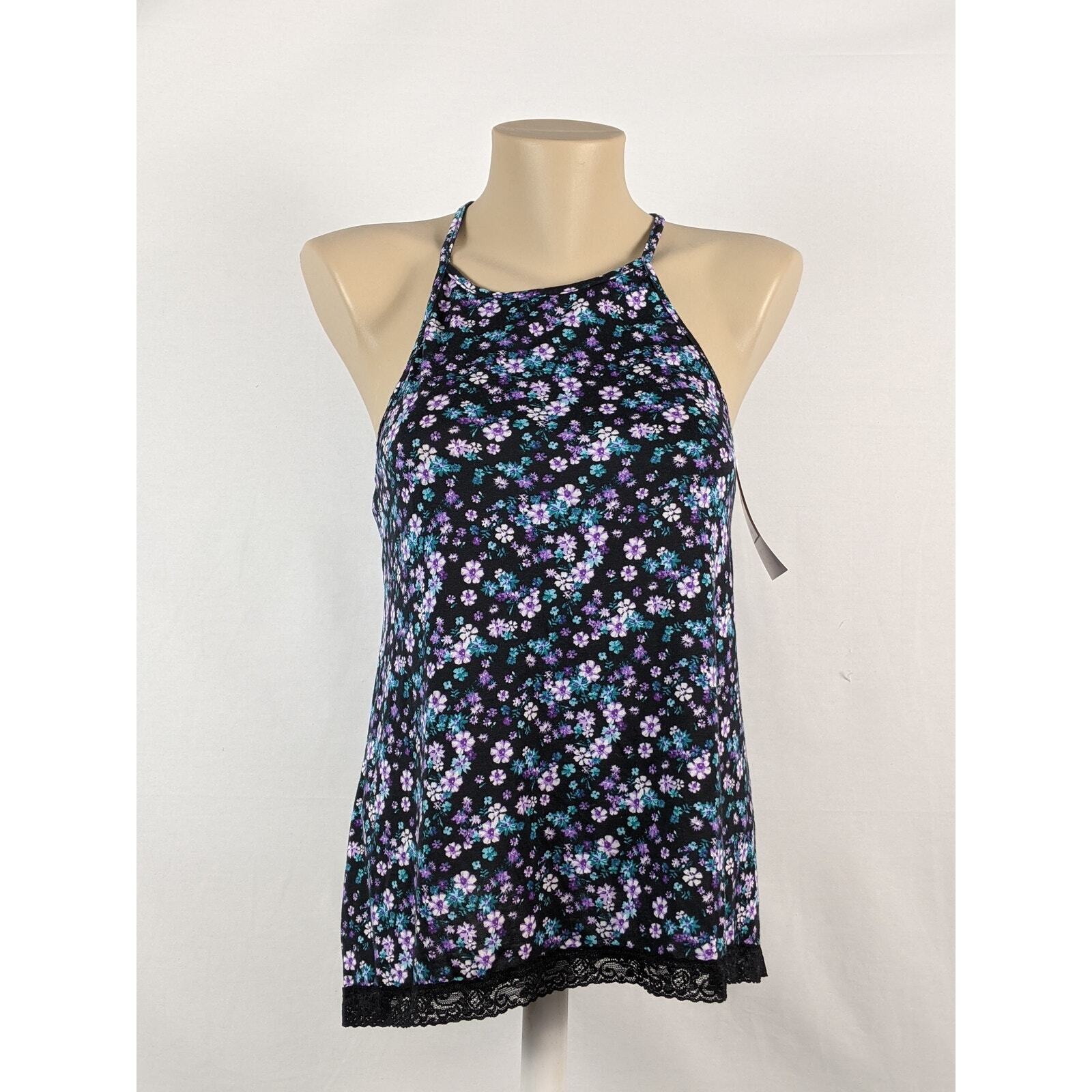 Ten Sixty Lounge Small Spaghetti Strap Racerback Tank Lace Trim Floral Layering