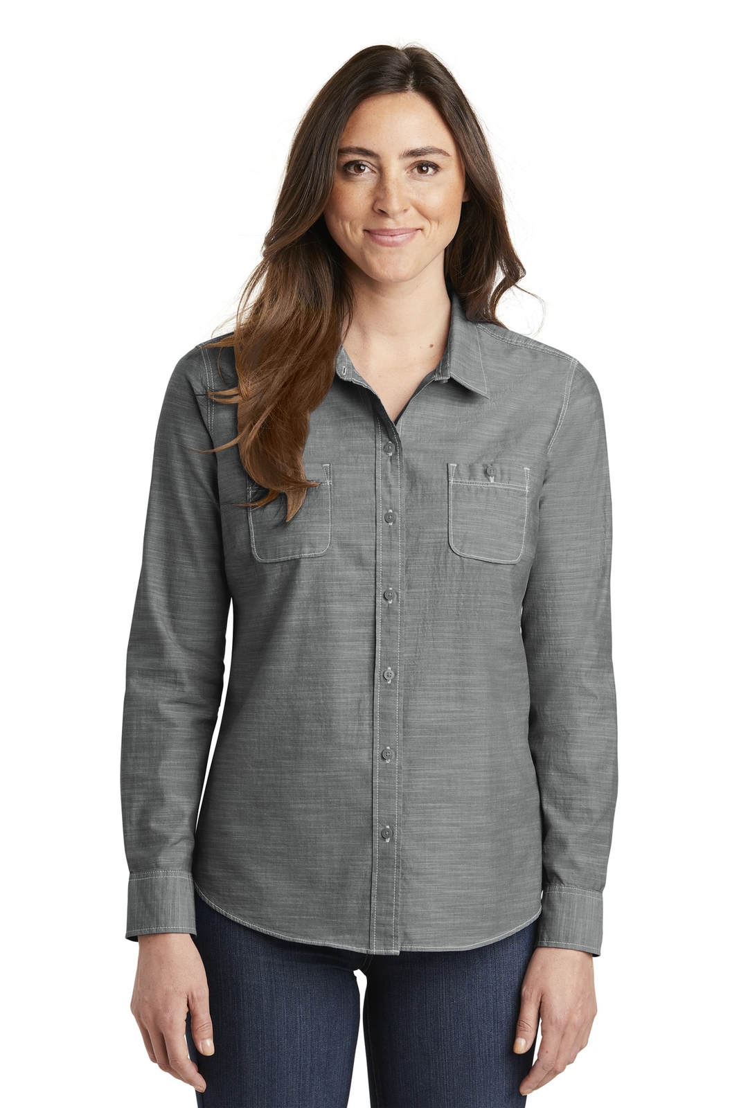Port Authority Womens Long Sleeve Stitching Slub Chambray Dress Shirt LW380