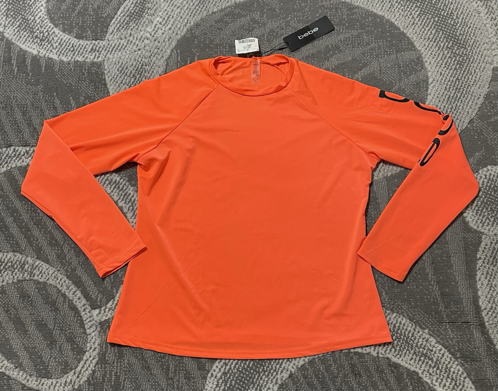 Bebe Womens Tangerine Orange Long Sleeve Activewear Crew Neck Shirt XL