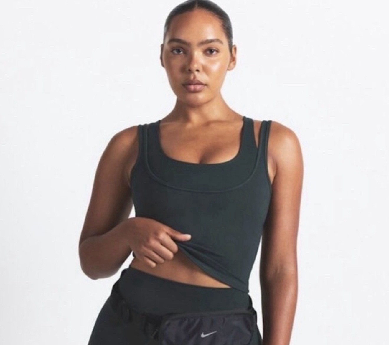 Nike x SKIMS Double Strap Dark Teal Cropped Scoop Tank Built-In Bra L NWT