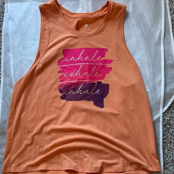 All in Motion Orange Tank Top “Inhale Exhale” Activewear – Women’s Workout Shirt
