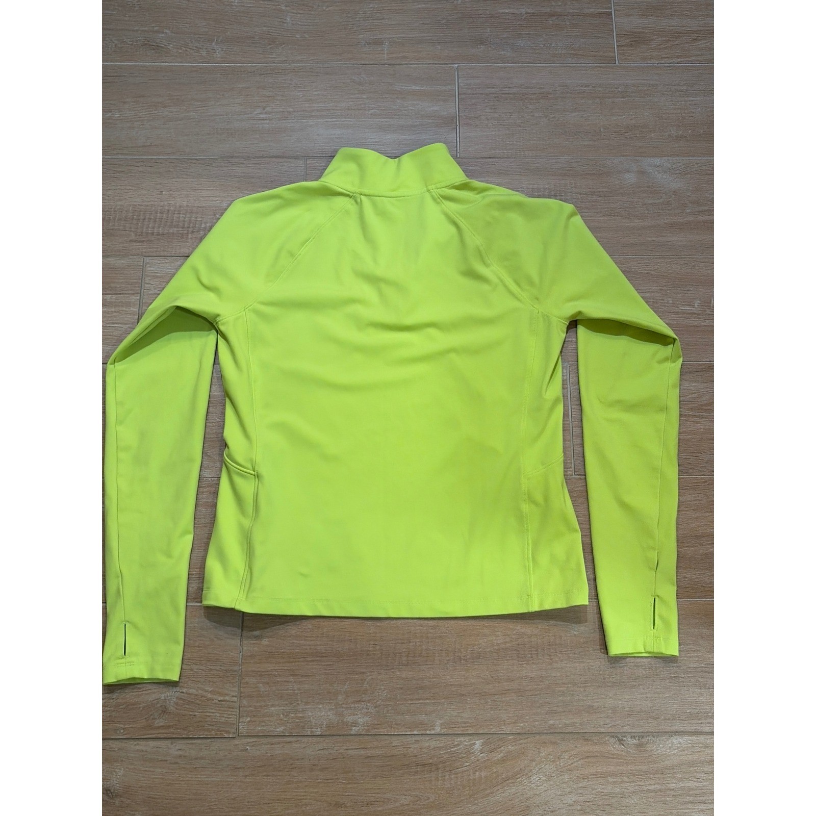 Reebok Womens Quarter Zip Pullover Neon Lime Green Thumbhole Athletic Top Medium