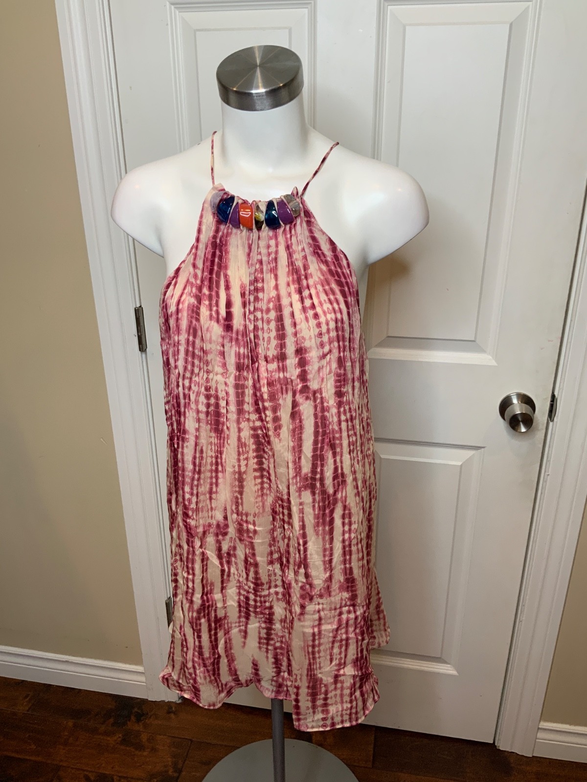 Zara Purple White Tie Dye Jewel Neck Babydoll Tank Top, Size XS