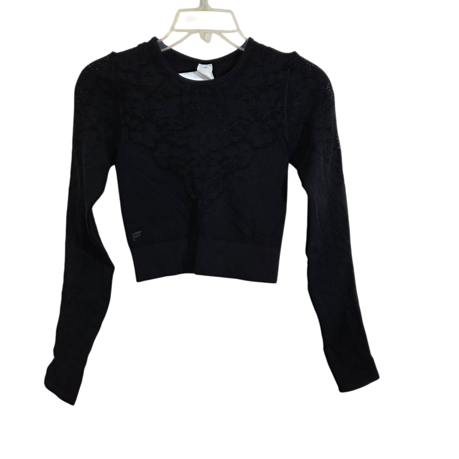 NWT Fabletics Seamless Lace Long Sleeve Top Athletic Workout Black Size XS