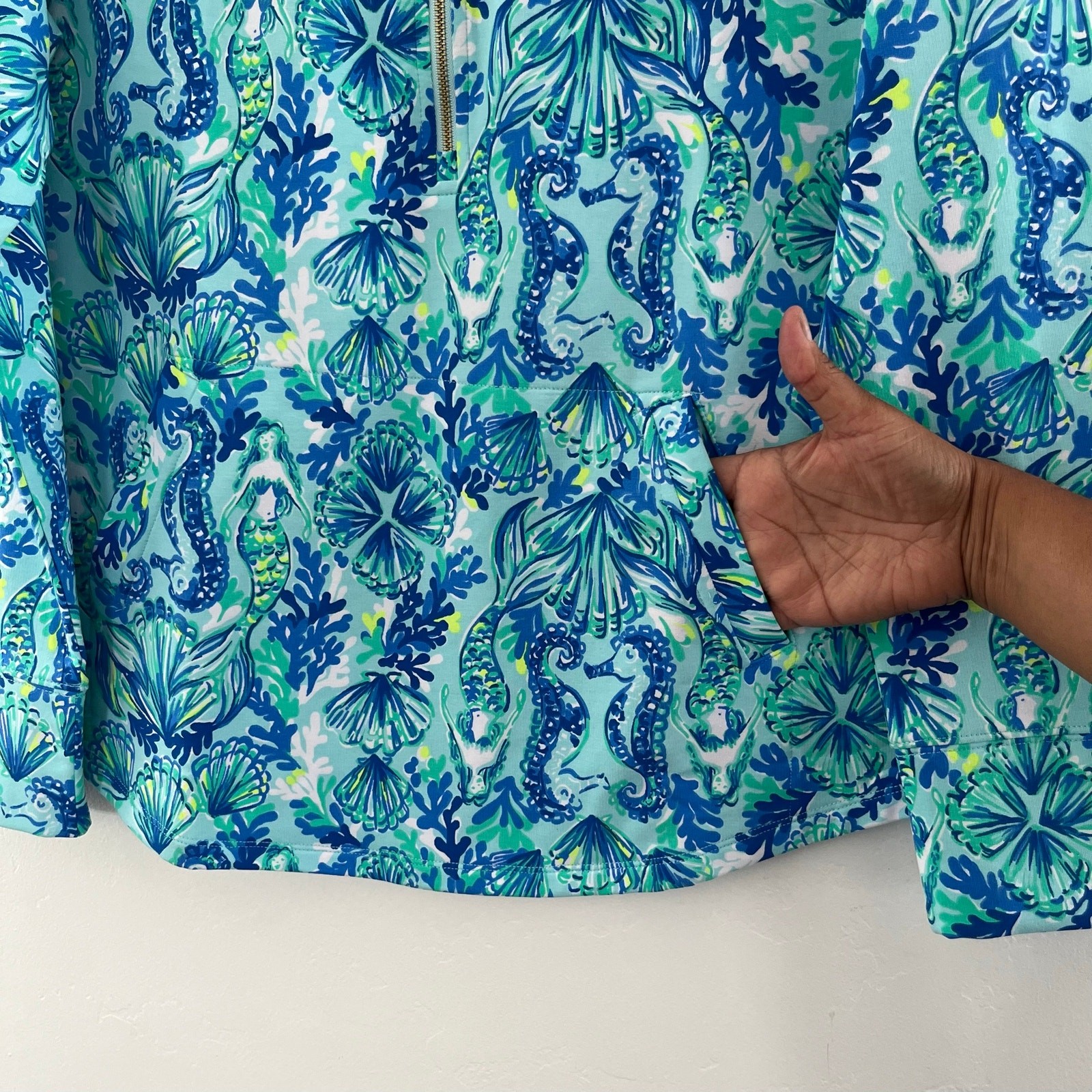 Lilly Pulitzer Seeing Double UPF50+ Skipper Popover in Sea Glass Aqua Medium NEW