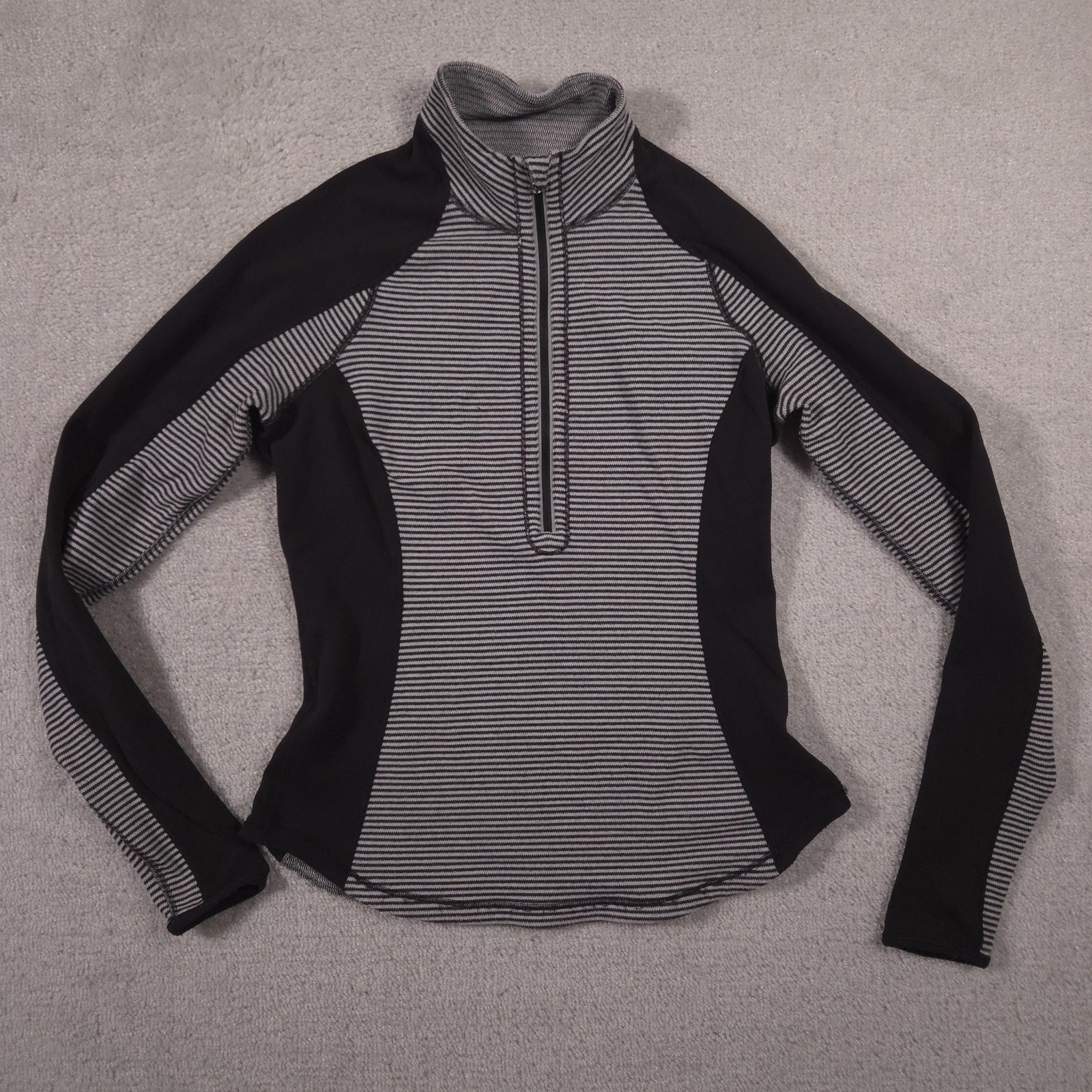 Lululemon Pullover Womens Small Gray Black Striped 1/4 Zip Long Sleeve Running
