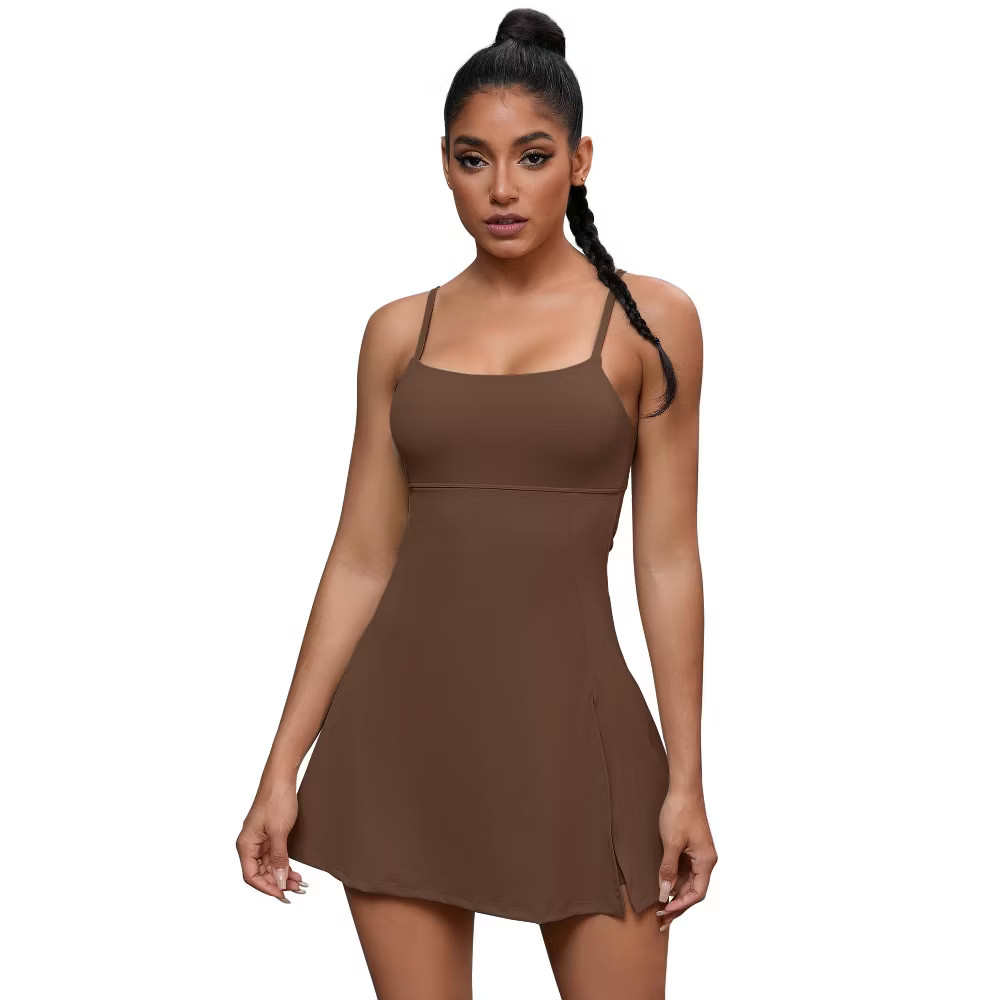 INSPIRE CHIC Women Spaghetti Strap with Built-in Bra and Shorts Workout Side
