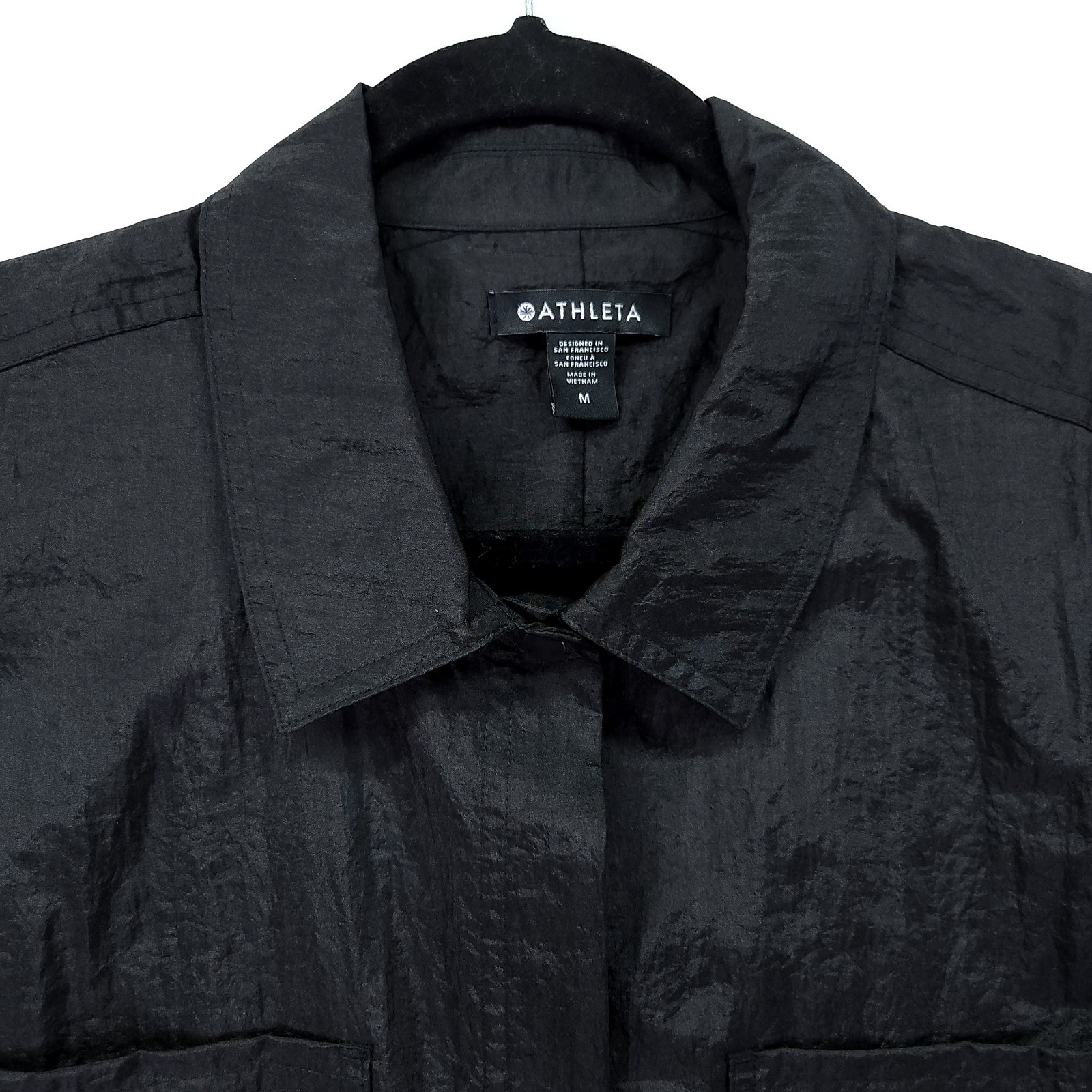 Athleta Lunar Sheen Snap Button Front Shirt Women’s Size Medium Black