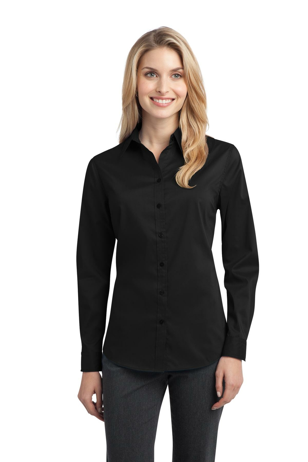 Port Authority Womens Long Sleeve Open Collar Stretch Poplin Dress Shirt L646