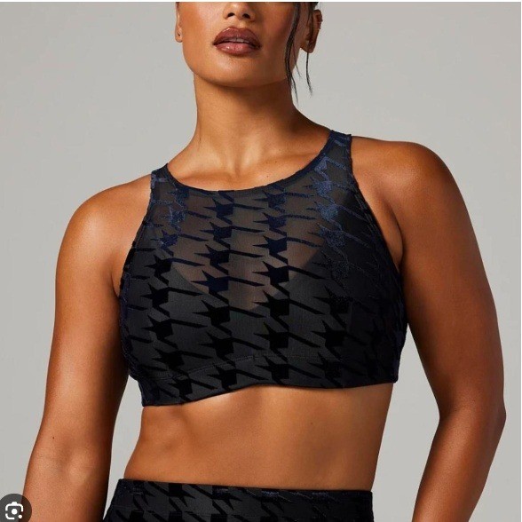 Savage X Fenty Risqué Taker Houndstooth Medium-Impact Sports Bra –Black –Small