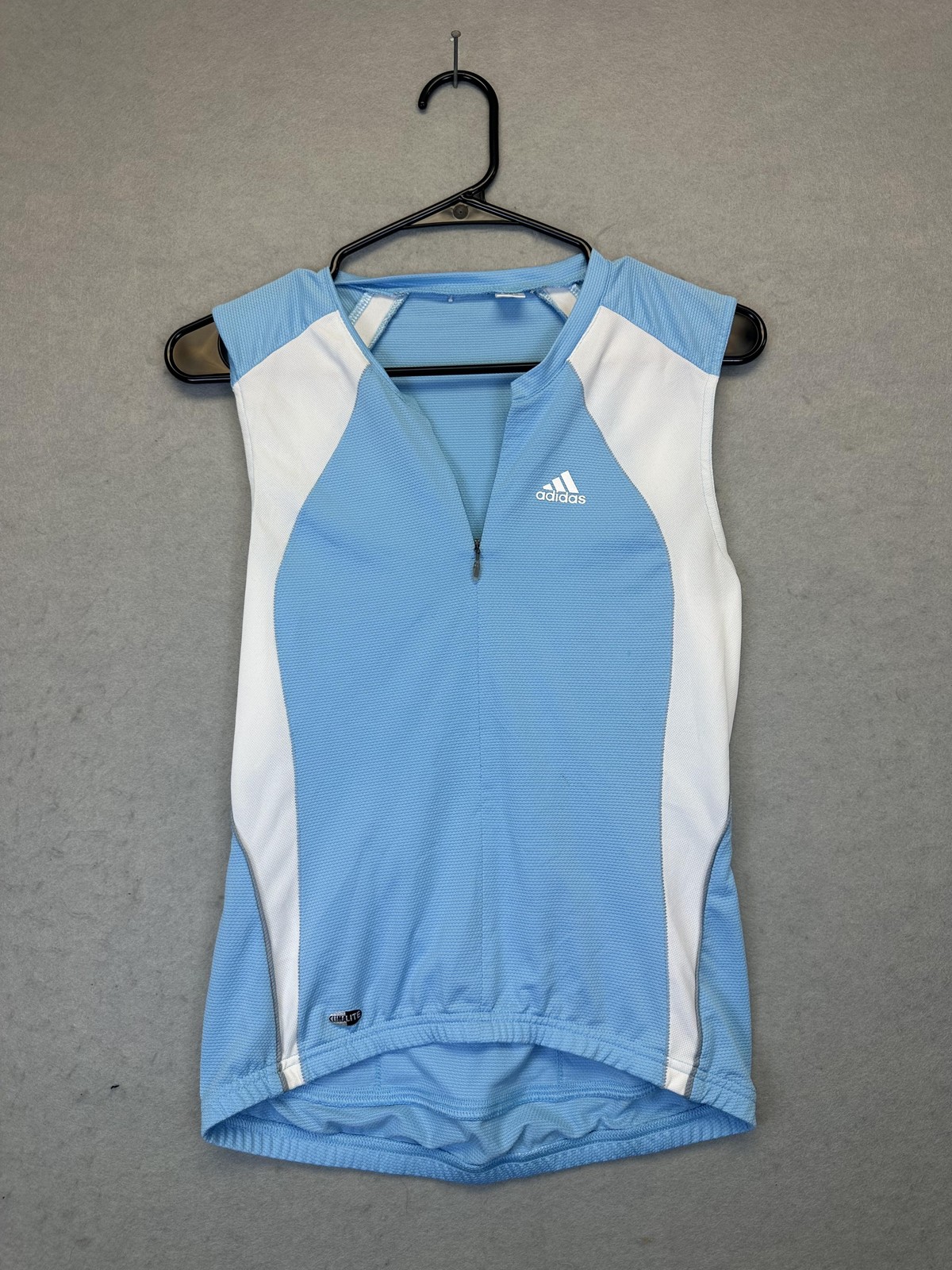 Adidas Cycling Jersey Womens Medium Blue White Climalite Sleeveless Bike Top