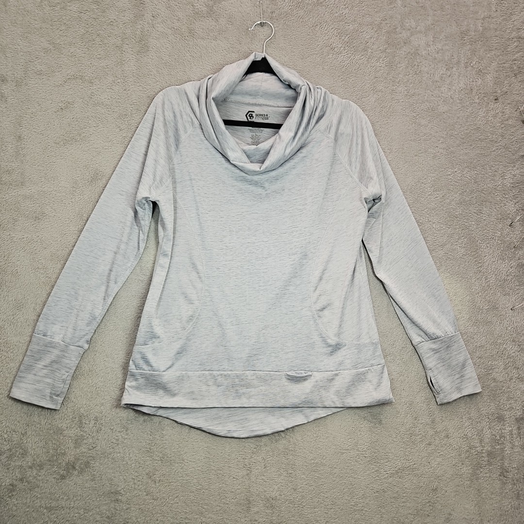 Series 8 Fitness Active Gray Cowlneck Long Slv Thumbholes Key/Card Pocket Sz L
