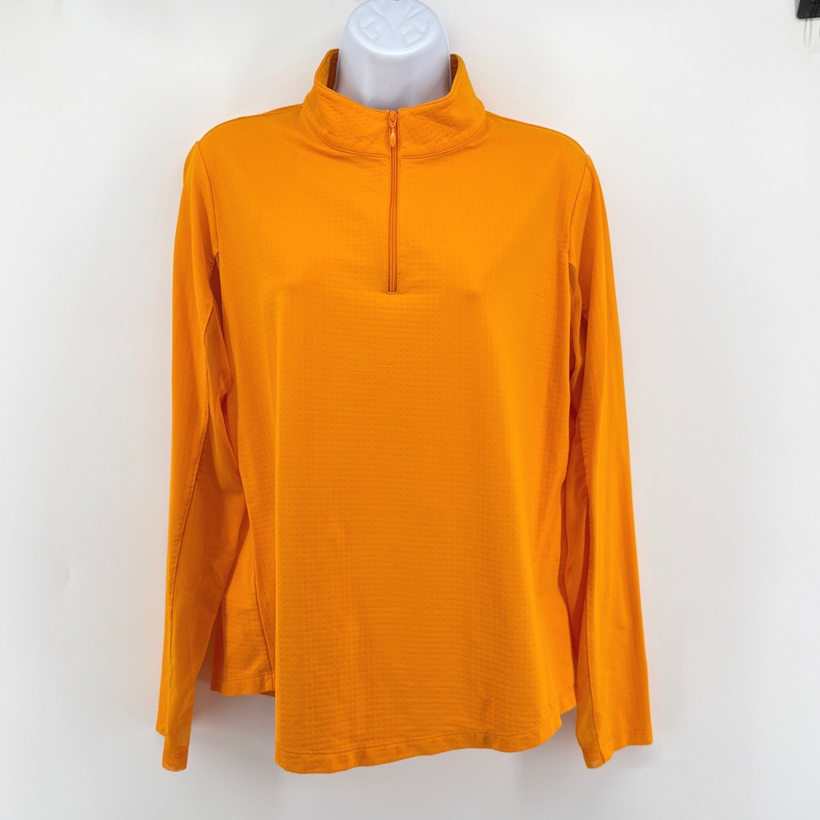 IBKUL Icefil 1/4 Zip Sun Shirt Orange Peel Long Sleeve Mock Neck Top L UPF 50+