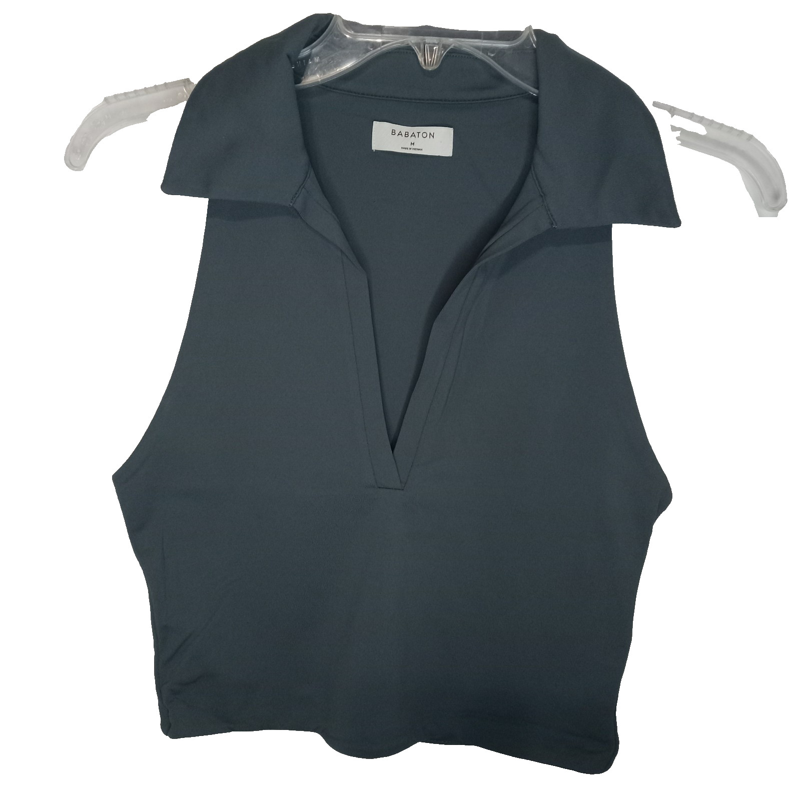Babaton Sculpt Crop Polo Shirt Womens Sz M Gray Bodycon Collared Active Golf