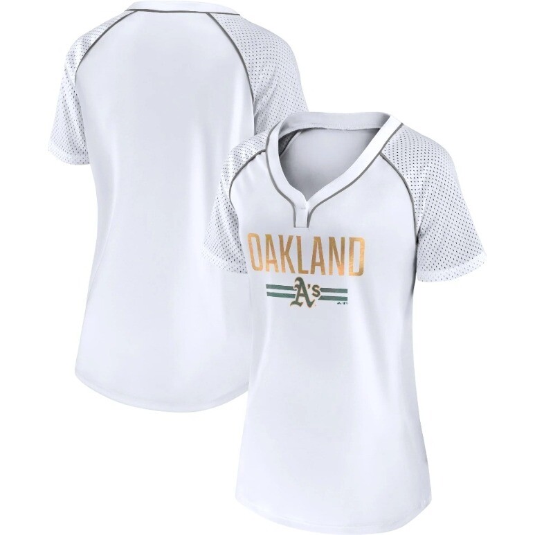 Majestic Oakland Athletics T-Shirt Baseball V-Neck Top White Athleisure S NWOT