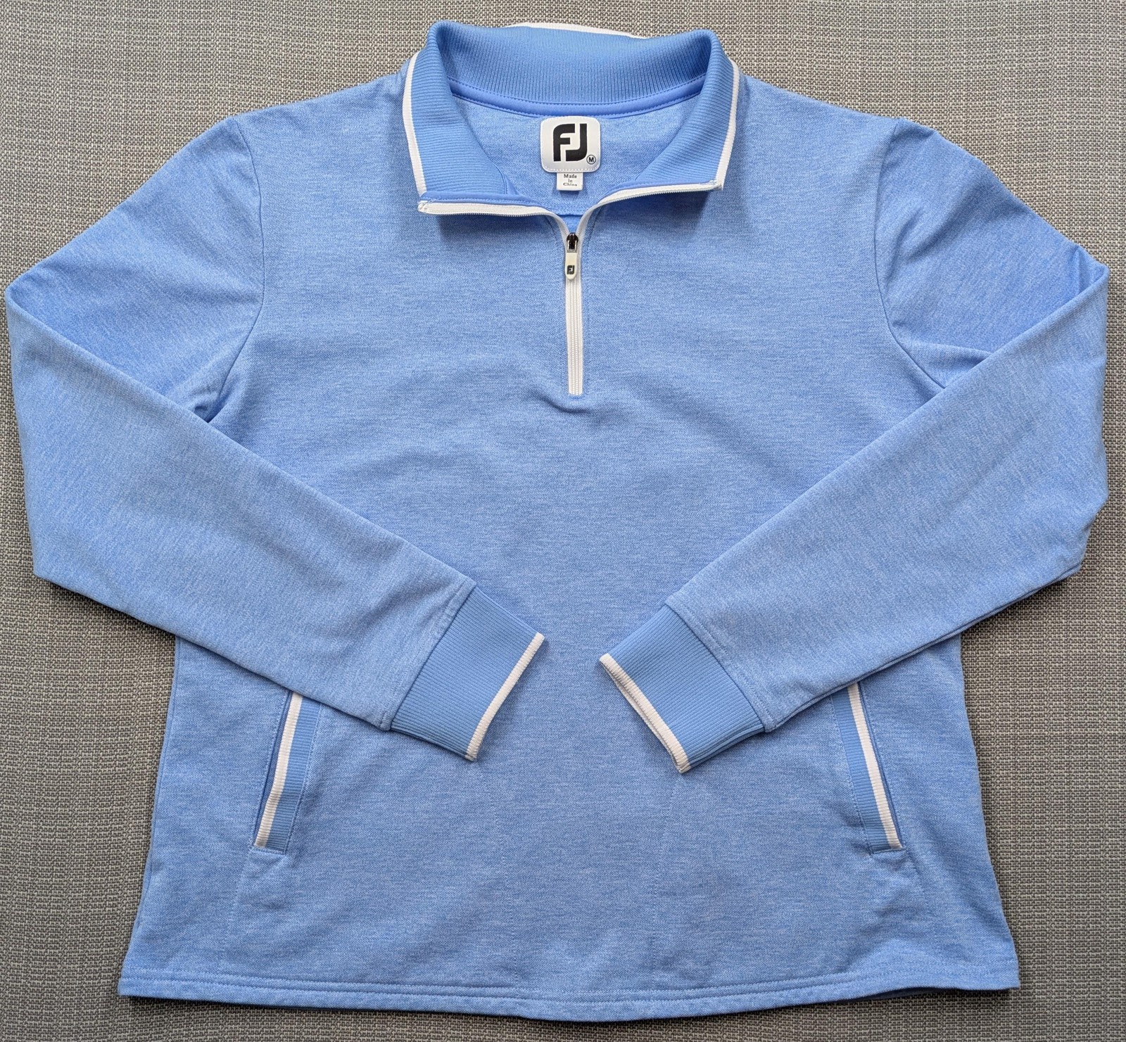 FootJoy Pullover Womens Medium Blue 1/4 Zip Mock Neck Golf Pockets Knit