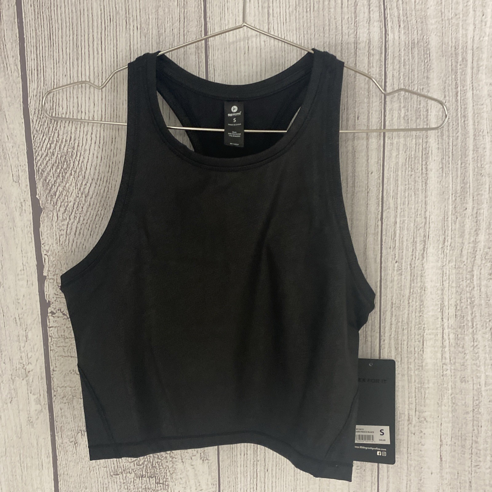 90 Degree Crop Tank Top Woman SMALL Black Disco Foil Embossed Racerback Yoga