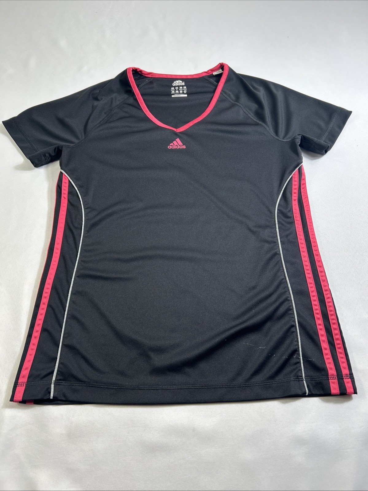 Adidas Climalite T Shirt Women Medium Black Pink Logo Performance Athletic Tee