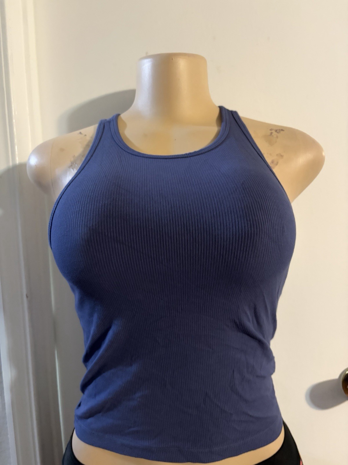 Yogalicious Women’s S Blue Ribbed Racerback Scoop Neck Stretch Tank Top