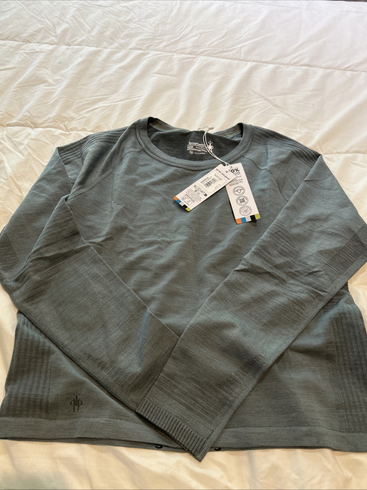 Smartwool Intraknit Wool Seamless Long Sleeve Shirt Women M Pewter Blue $115