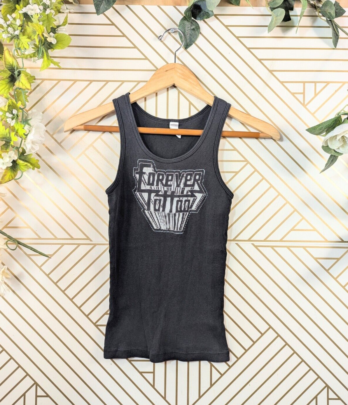AMERICAN APPAREL CLASIC GIRL Forever Tattoo Racerback Black Tank Top Medium