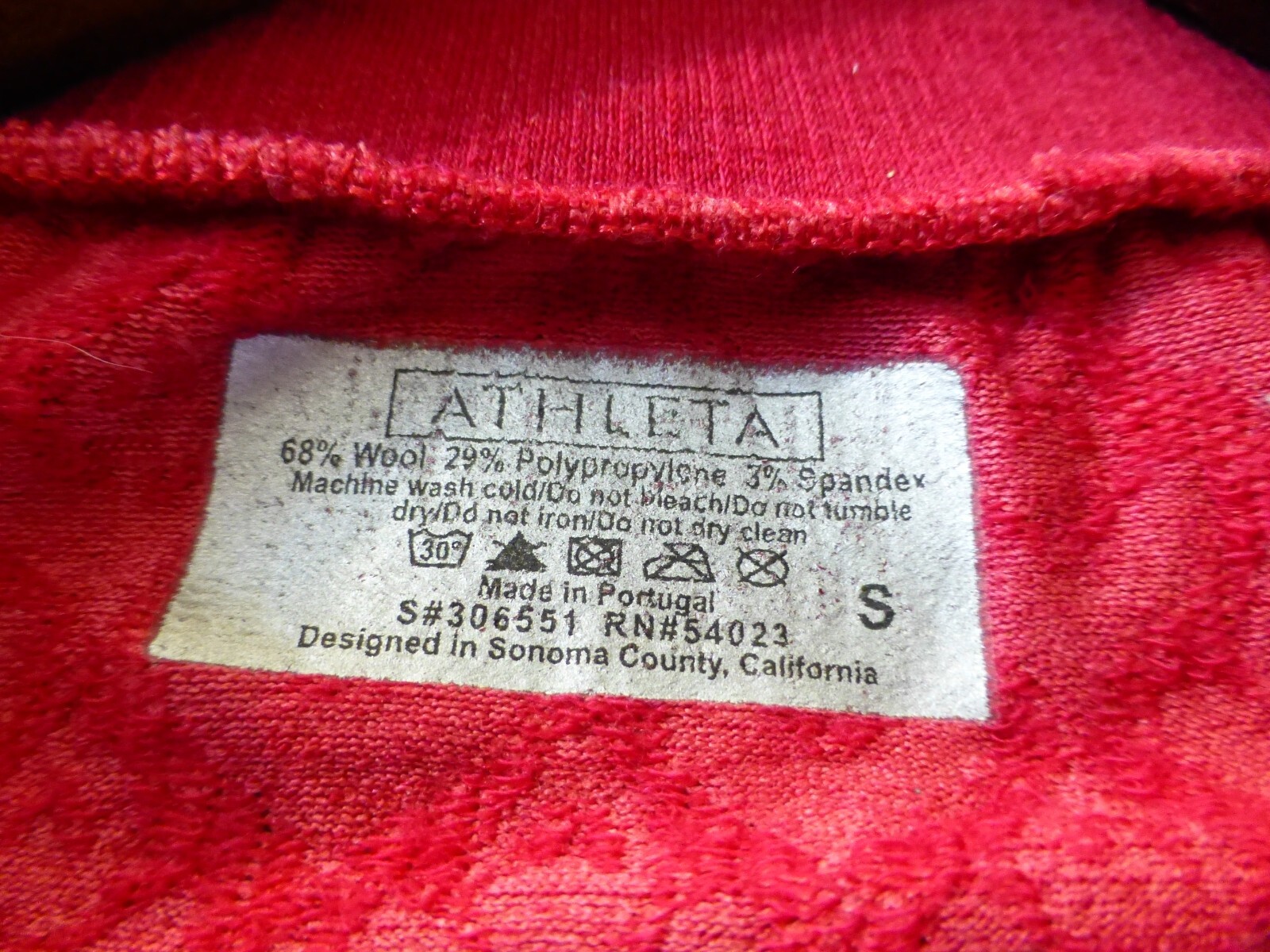 Athleta S Wool Blend Pullover Half Zip Slim Fit Stretch Red Damask Lightweight