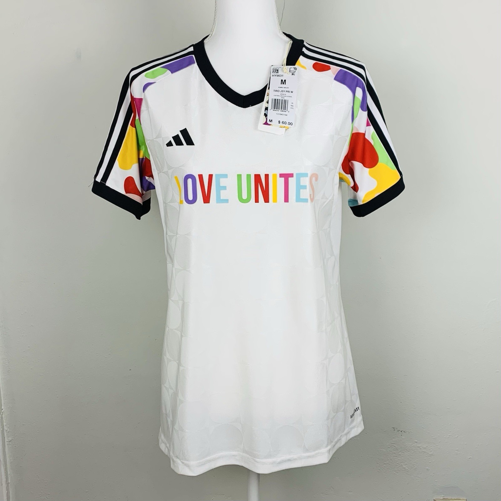 NWT Adidas Women M Short Sleeve Soccer Jersey Love United Rainbow Pride READ