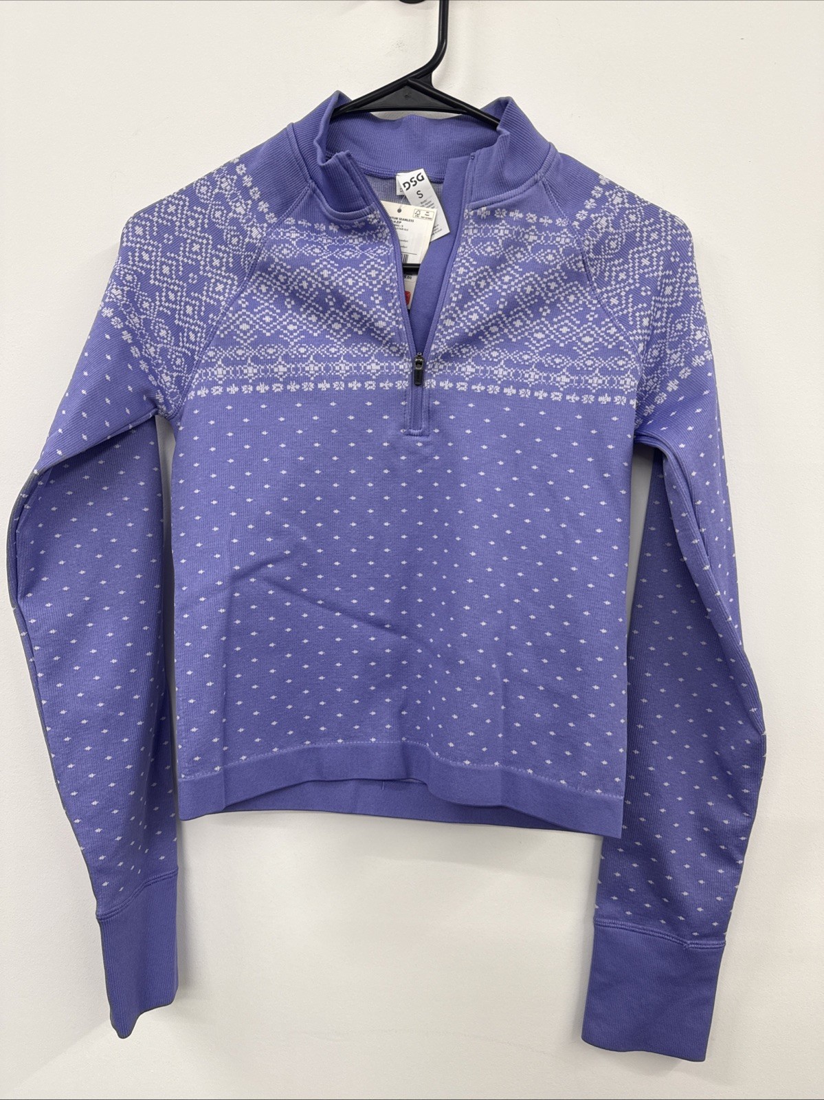 DSG Women’s Small Cropped Momentum Seamless 1/4 Zip Frozen Purple Fair Isle NWT