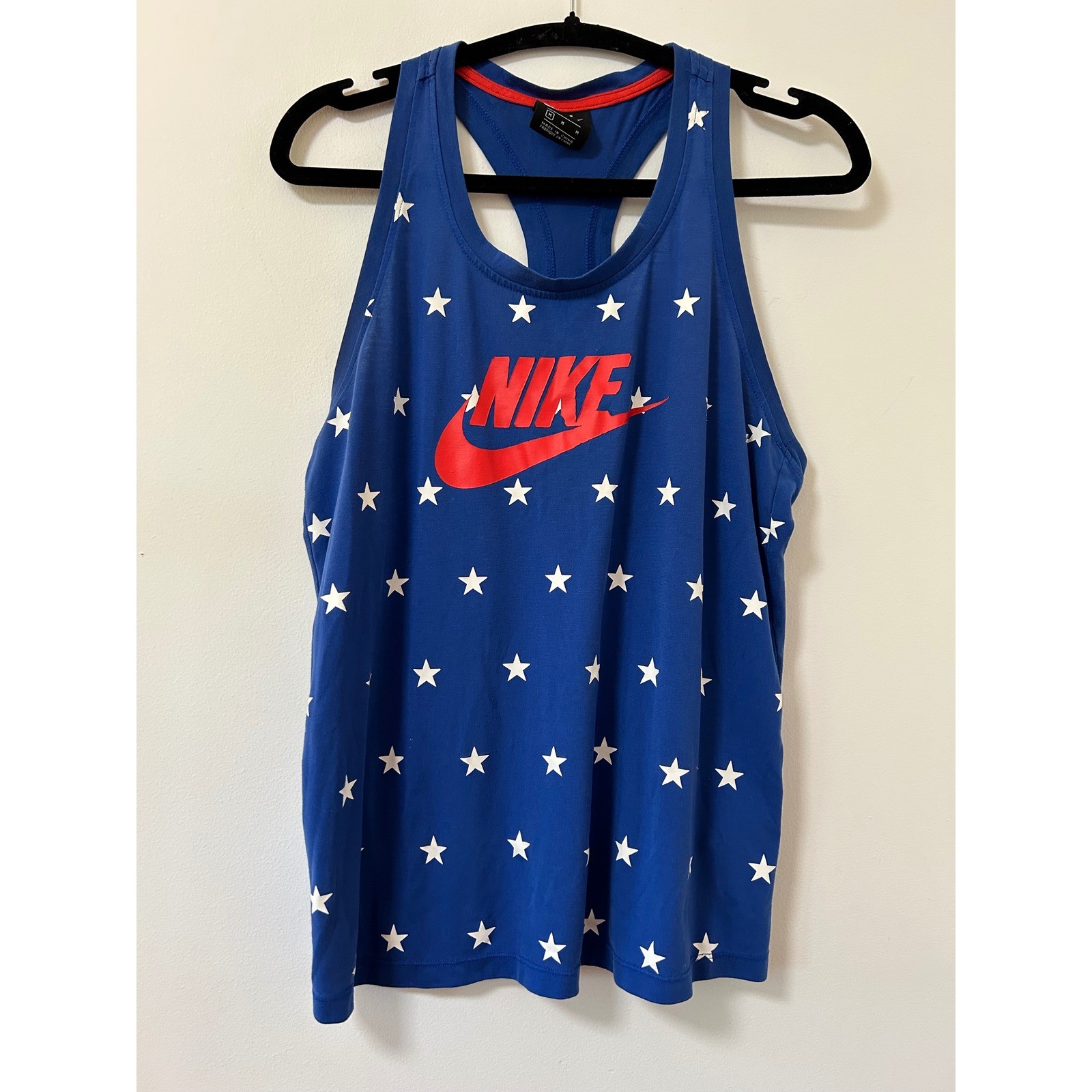 Nike Womens Star Print Racerback Tank Top Blue Red White Logo Medium