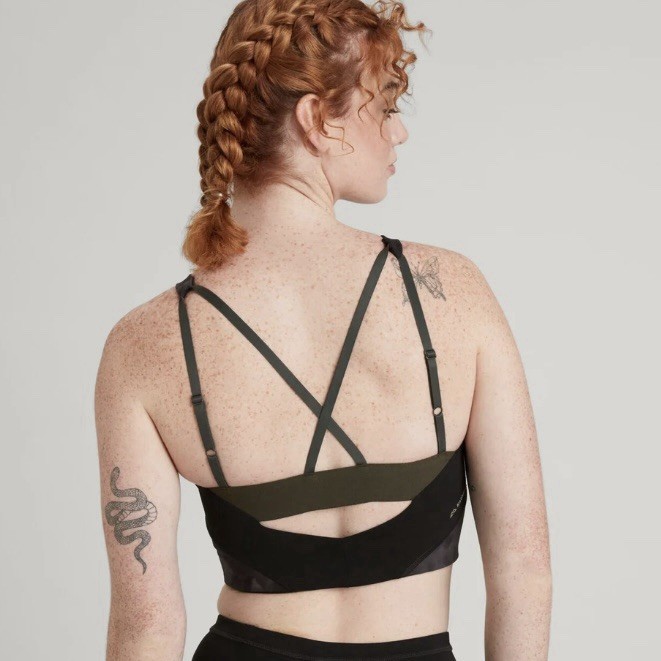 Kathmandu DriMotion Sports Bra Halter Black/Gray/Olive Green Womans Size X-Large