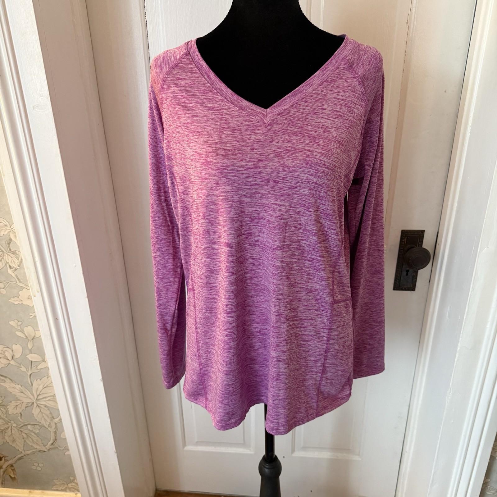 Beverly Hills Polo Club Pink Heather V-Neck Jersey T-Shirt Long Raglan Sleeve L