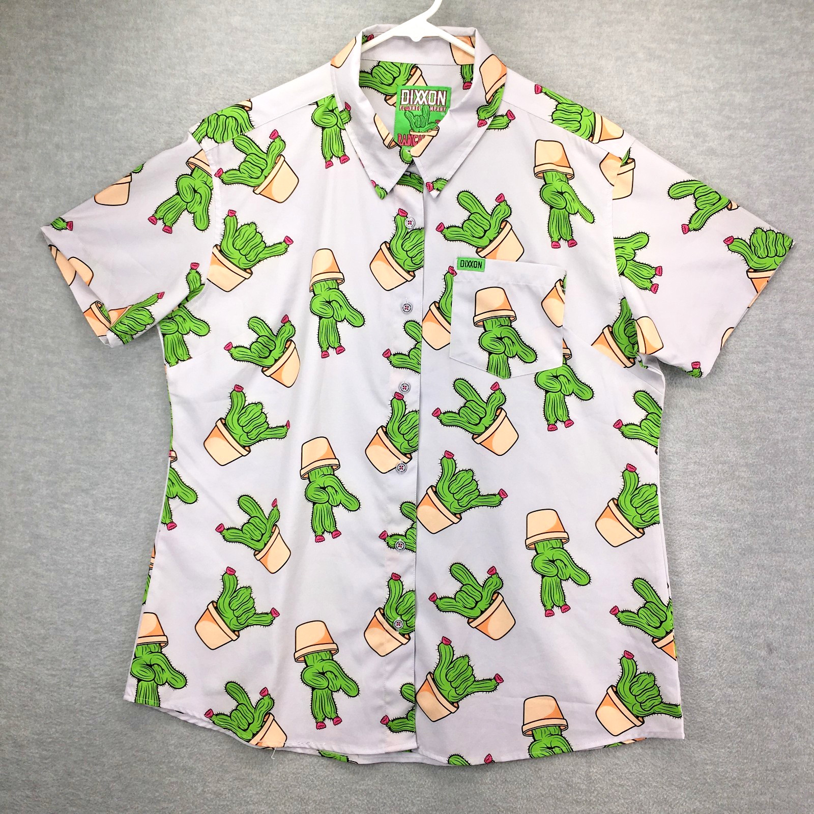 Dixxon Shirt Women XL Gray Green Floral Button Up Radical Root Party Cactus